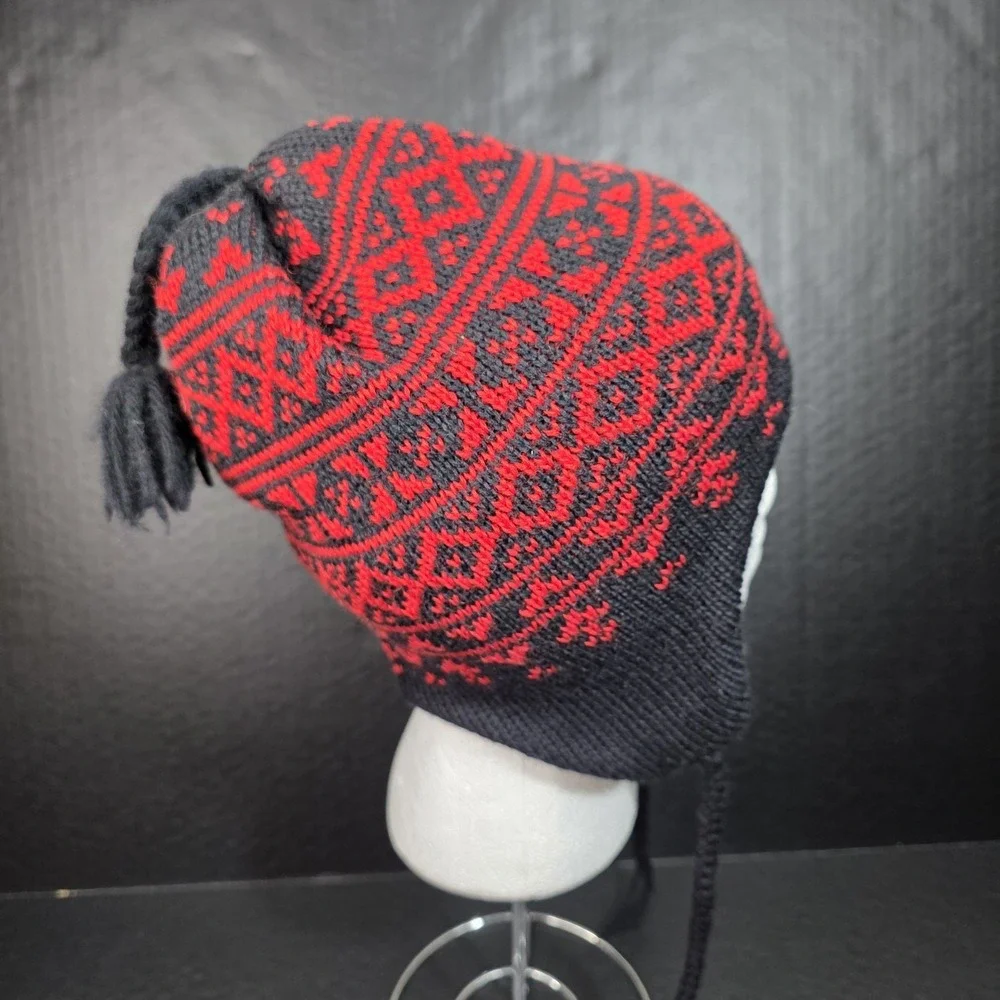 Smiley Brand Youth Size Black Red Aviator Style Winter Hat, Tassels  Big Kids OS